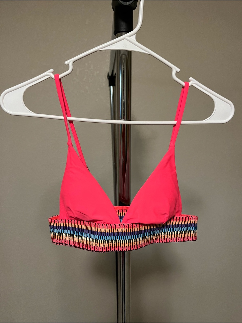 Neon Pink Triangle Bikini Set with Multicolor Band